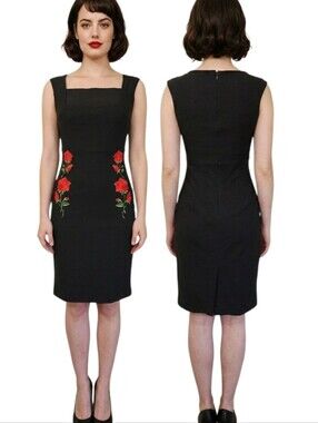 BELLE POQUE Rose Applique Sleeveless Wiggle Dress - Size M